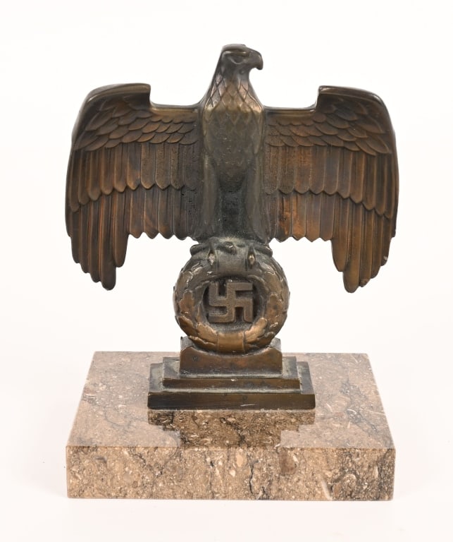 WWII NAZI GERMAN NUREMBERG DESK EAGLE WW2: The Nuremberg desk eagle is so called because it is patterned after the massive iron eagles found at the Luitpold Arena at the Party Rally Grounds in Nuremberg. These eagles were commonly sold during