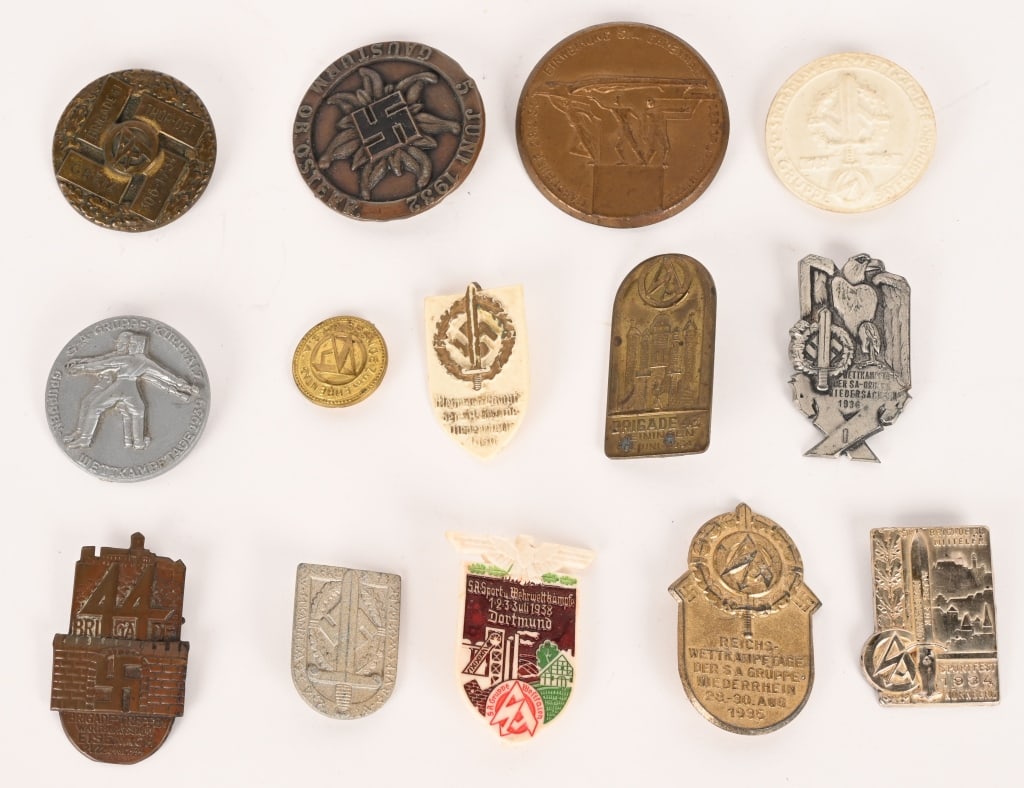 WWII NAZI GERMAN SA TINNIE LOT STURMABTEILUNG WW2: WWII Nazi German Tinnie lot of the SA . All tinnies are in excellent condition. The Sturmabteilung 'Storm Division' or loosely 'stormtroopers', or SA, was the original paramilitary organisation under