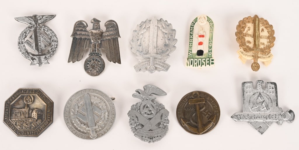 WWII NAZI GERMAN SA TINNIE LOT STURMABTEILUNG WW2: WWII Nazi German Tinnie lot of the SA . All tinnies are in excellent condition. The Sturmabteilung 'Storm Division' or loosely 'stormtroopers', or SA, was the original paramilitary organisation under