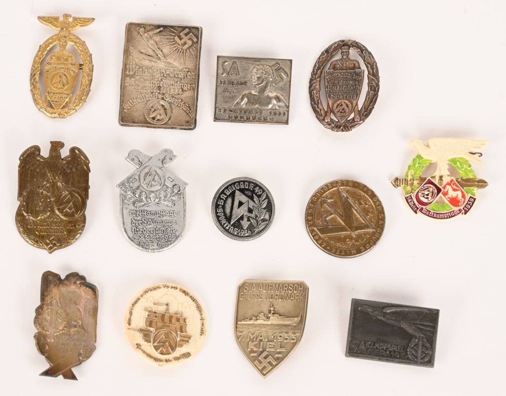 WWII NAZI GERMAN SA TINNIE LOT STURMABTEILUNG WW2: WWII Nazi German Tinnie lot of the SA . All tinnies are in excellent condition. The Sturmabteilung 'Storm Division' or loosely 'stormtroopers', or SA, was the original paramilitary organisation under