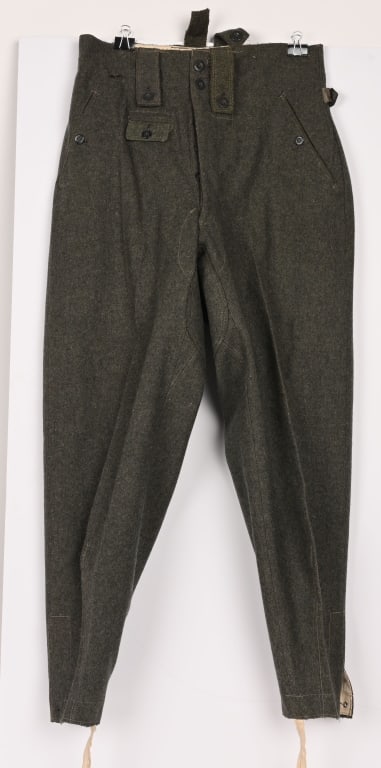 WWII NAZI GERMAN WEHRMACHT COMBAT TROUSERS WW2: A very nice example of a pair of Wehrmacht Heer M43 combat trousers or Keilhosen. In good lightly used condition with all of its original sewn buttons. The wool is in great condition without damages,