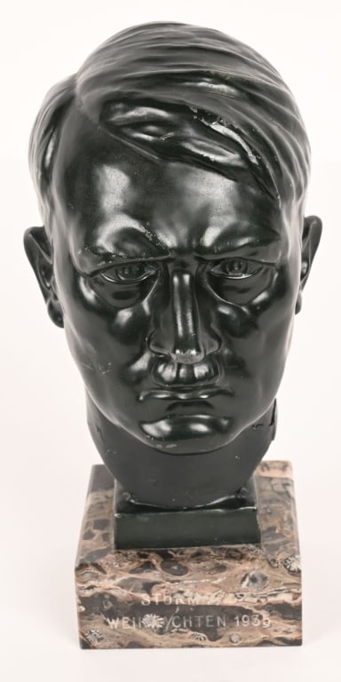 WWII NAZI GERMAN BUST OF ADOLF HITLER ON MARBLE (1 of 6)
