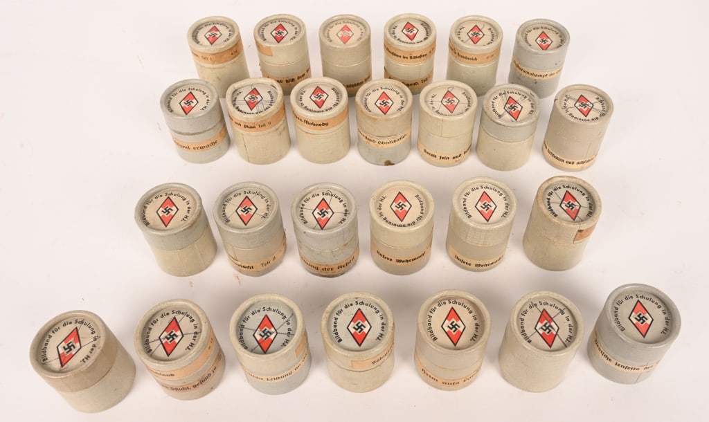 WWII NAZI GERMAN HITLER YOUTH LOT OF 26 FILMS WW2: Lot of 26 Hitler Youth marked films for the Bildgerät" film projector.They have been stored very well, and do not smell of vinegar indicating they are still viable, most likely usable today. Exce