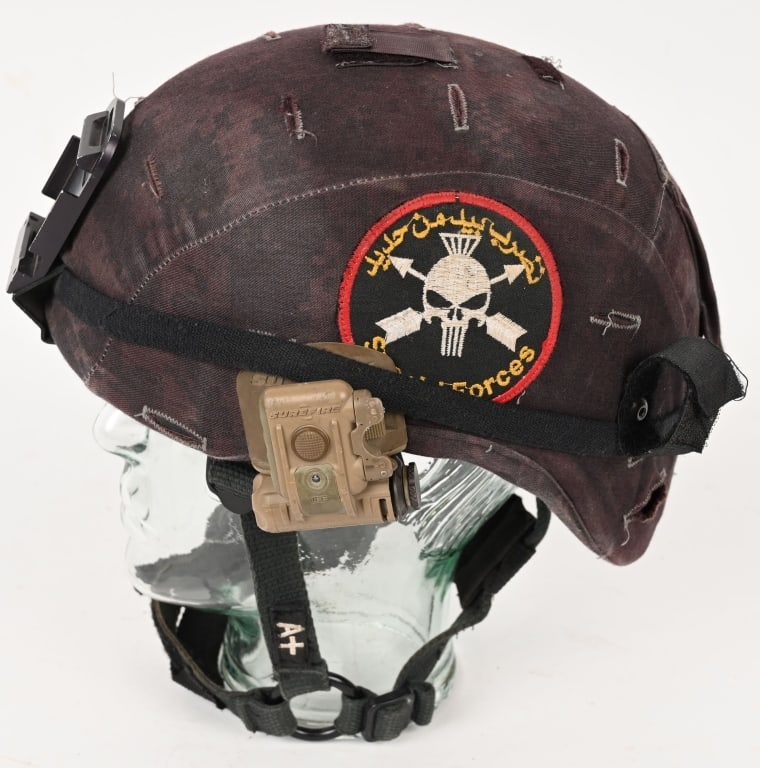 F6 MACH 3 NAMED HIGH CUT BALLISTIC COMBAT HELMET: Named F6 MACH 3 HELMET is dated March 06 and is a size Large from lot number 42606 and is serial numbered 259 and produced by Tactical Armor is an advanced ballistic helmet that