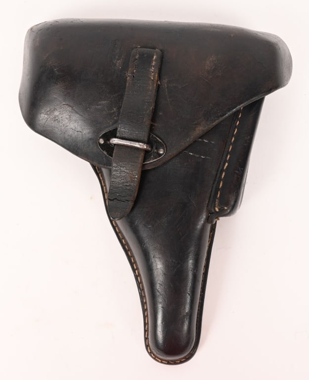 WWII NAZI GERMAN P38 HARD SHELL HOLSTER WW2: Black leather clam shell holster marked WaA938 waffenamt. This Rare maker: Christof Neuner, Klagenfurt ; ca. 1942-44 (as this company only made holsters from 1942-44). All tight stitching with intact,