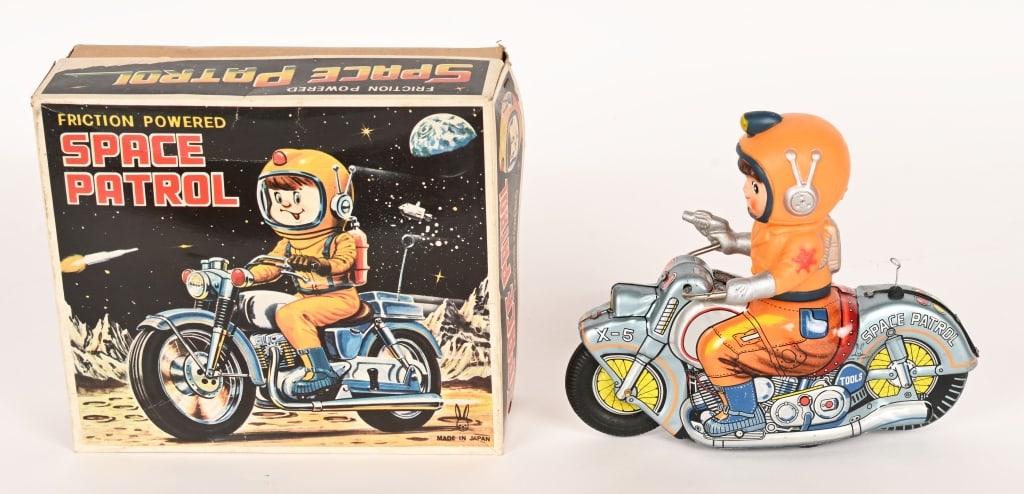 JAPAN TIN FRICTION SPACE PATROL MOTORCYCLE w/ BOX (1 of 11)