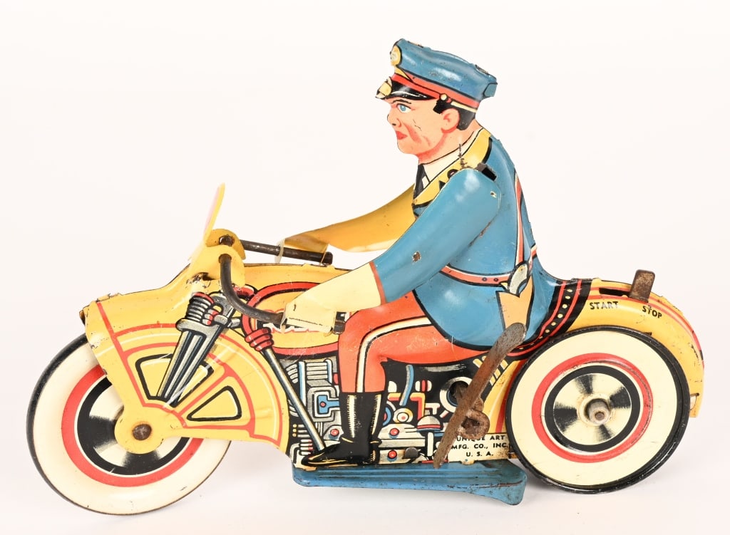UNIQUE ART TIN WINDUP POLICE MOTORCYCLE (1 of 5)