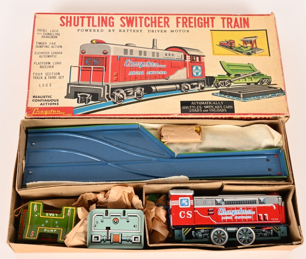 CRAGSTAN B/O SHUTTLING SWITCHER FREIGHT TRAIN: All original in great condition. Worked when tested. Boxed 16" Excellent