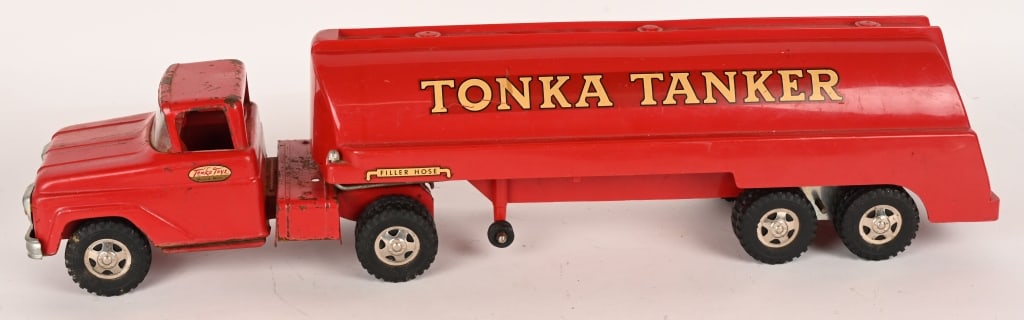 TONKA TANKER TRUCK: All original with decent paint and decals. Has some wear. 26" Very Good-Excellent
