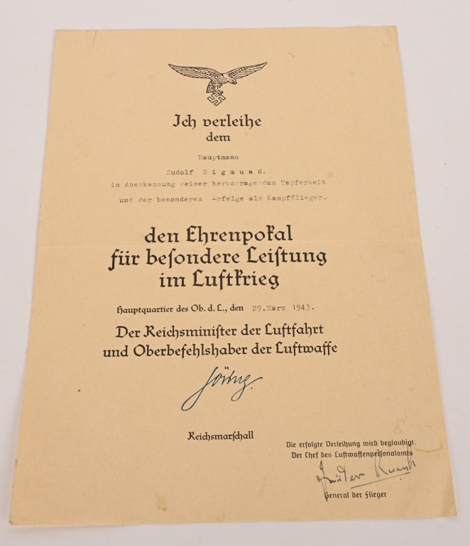 WWII NAZI GERMAN HONOR GOBLET IRON CROSS DOCUMENT (1 of 3)