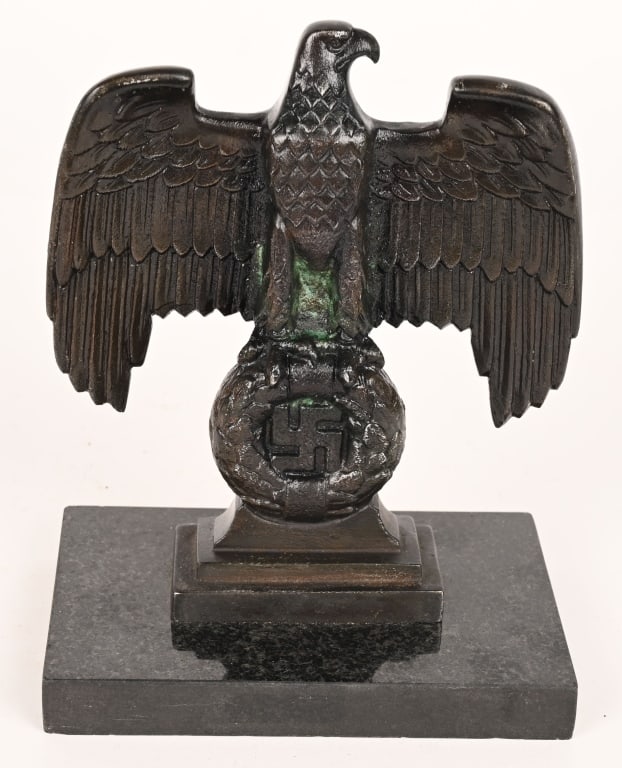 WWII NAZI GERMAN NUREMBERG DESK EAGLE WW2: The Nuremberg desk eagle is so called because it is patterned after the massive iron eagles found at the Luitpold Arena at the Party Rally Grounds in Nuremberg. These eagles were commonly sold during 