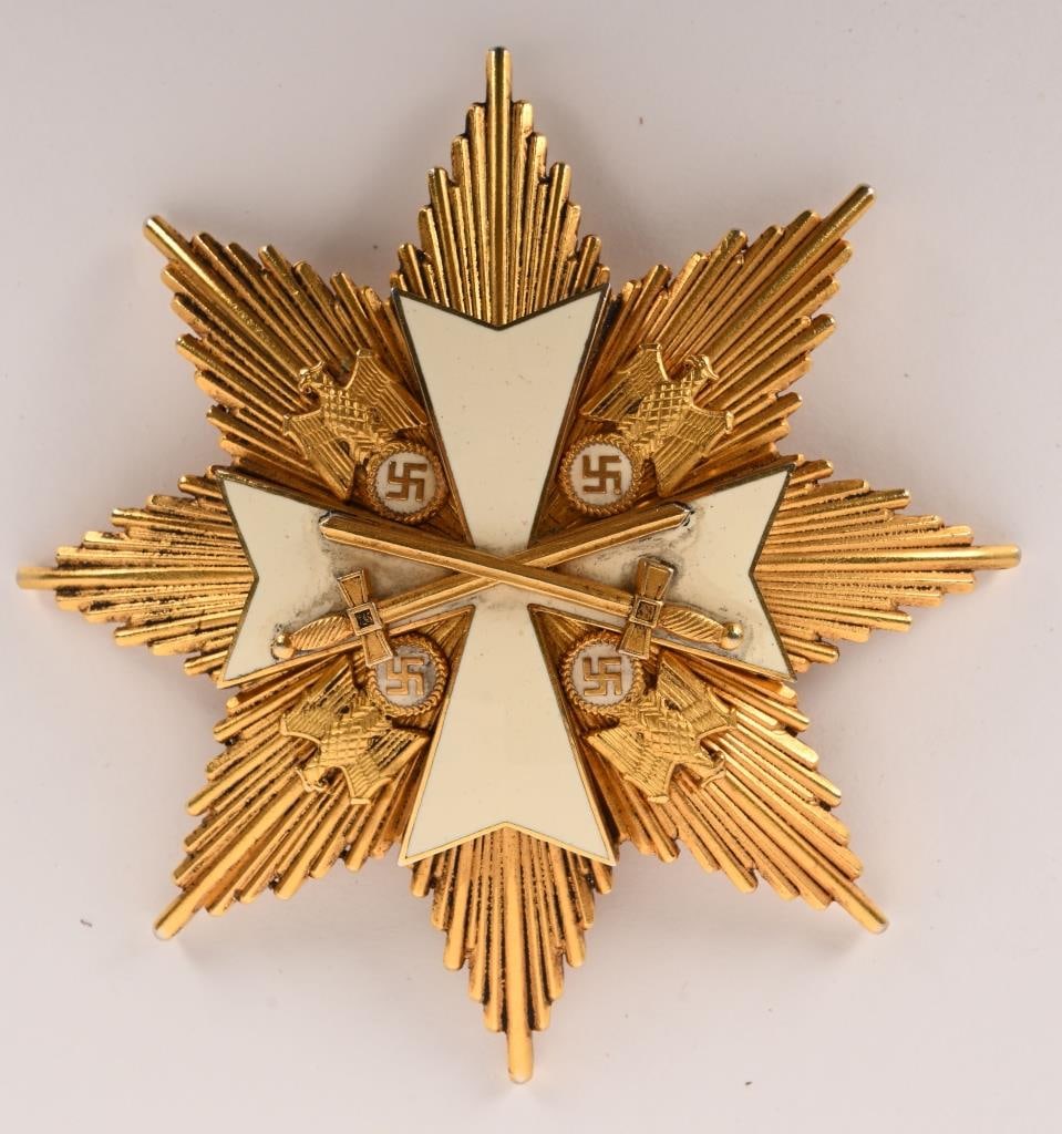 GRAND CROSS OF THE GERMAN EAGLE ORDER IN GOLD L/58: Beautiful Großkreuz des Deutschen Adlerordens in Gold (Grand Cross of the German Eagle Order in Gold) maker marked by L/58 Rudolf Souval. These crosses were produced post 1945 by the Souval compa