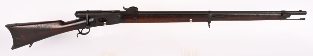 SWISS WAFFENFABRIK BERN M.78 VETTERLI RIFLE: SERIAL NUMBER: 160429. BARREL: 33-1/4". CALIBER: .41 SWISS RIMFIRE. MANUFACTURED: 1880s. Standard Swiss proofs. Matching serials on the frame, barrel, rear sight, butt plate and right side of the bolt