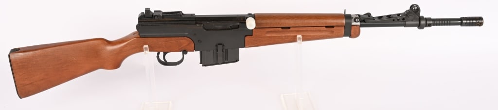 FRENCH MAS MLE 1949-56 SEMI AUTOMATIC RIFLE: SERIAL NUMBER: H54049. BARREL: 20-1/2" WITH GRENADE MUZZLE. MANUFACTURED: 1950s. Made at the St. Etienne arsenal. Import marked on the receiver. Matching serials on the receiver and dust cover. Bolt d