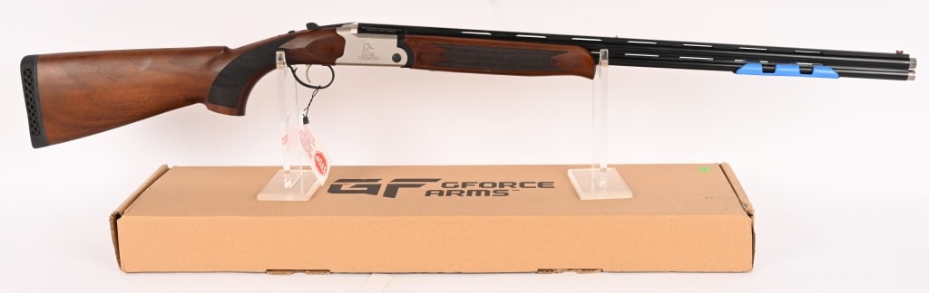 GFORCE DUCKS UNLIMITED O/U .410 SHOTGUN: SERIAL NUMBER: 108H25UU07371. BARRELS: 28". GAUGE: .410 GA. CHOKE: MOD (TOP), CYL (BOTTOM, BOTH INSTALLED. CHAMBER: 3". LOP: 14 3/4". This break-action shotgun features deep blued vent rib barrel