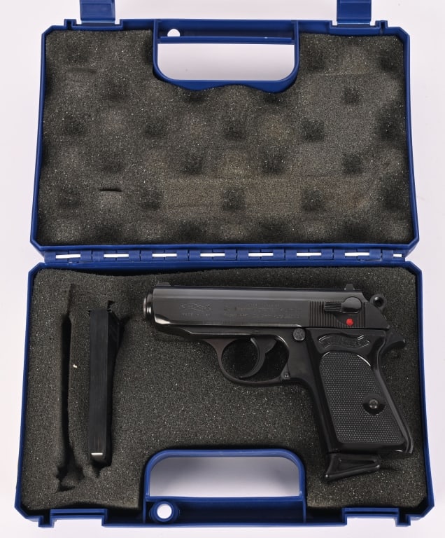BOXED WALTHER PPK/S SEMI-AUTOMATIC PISTOL 380 ACP: SERIAL NUMBER: K017044 BARREL: 3 3/8" CALIBER: 9 MM KURZ ( 380 ACP.) MANUFACTURED: 1880's . This classic handgun is made in USA by Interarms under Walther license. It is blued with white dot sighting 