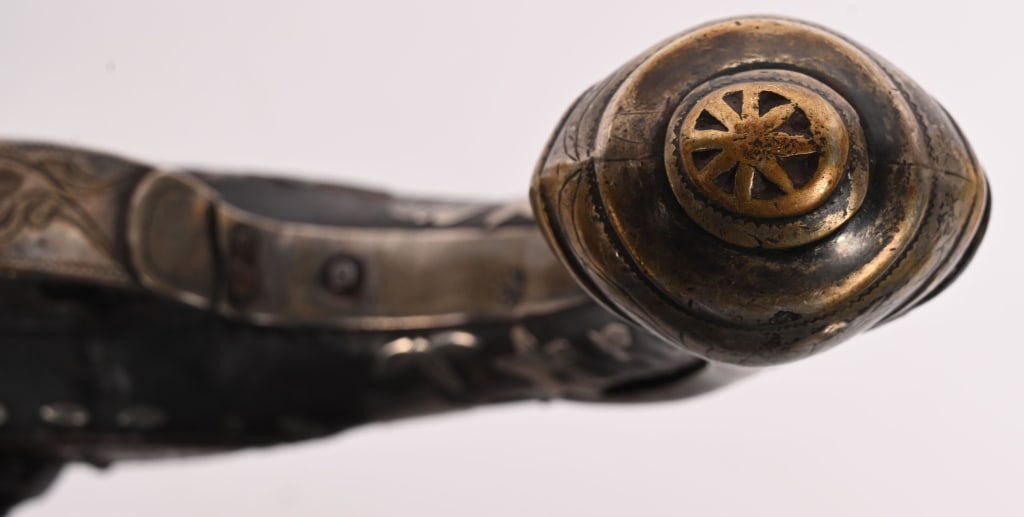 LARGE SILVER MOUNTED FLINTLOCK PISTOL - 15
