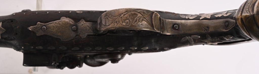 LARGE SILVER MOUNTED FLINTLOCK PISTOL - 16