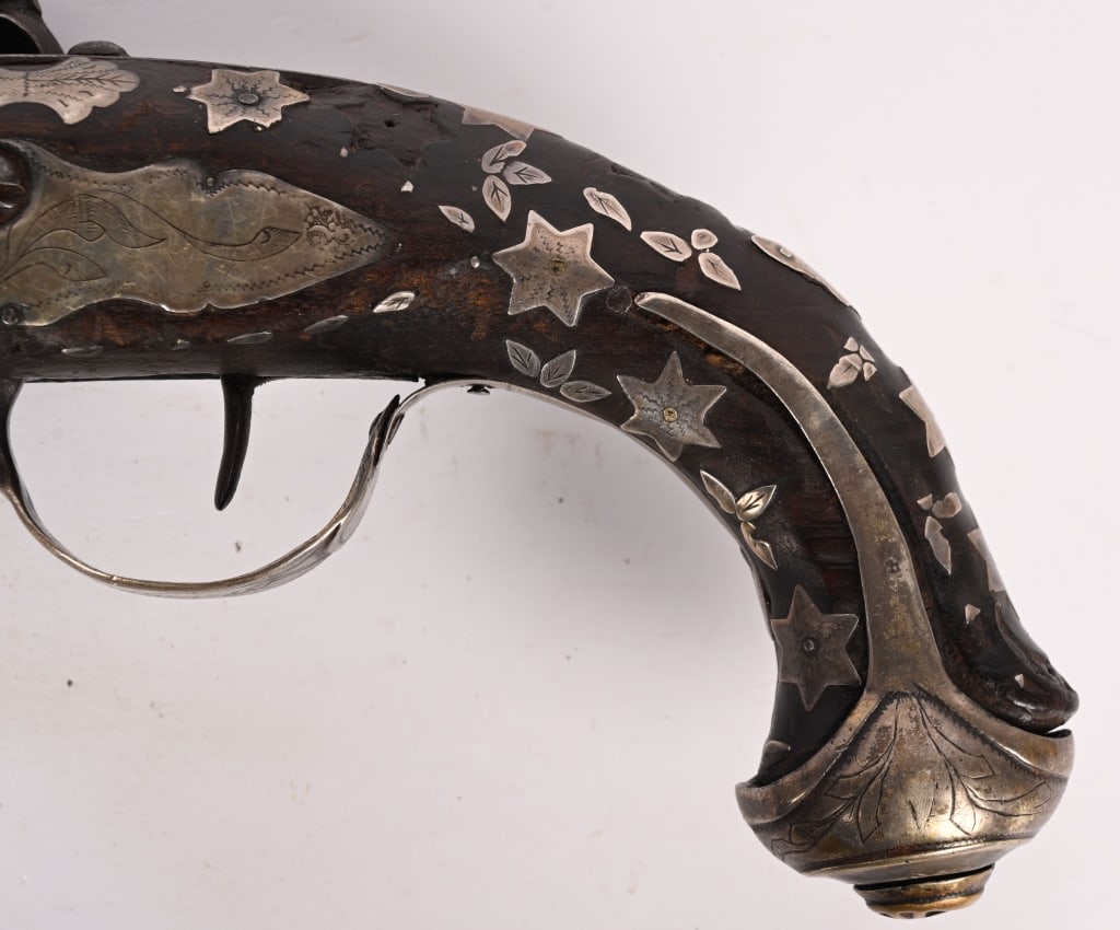 LARGE SILVER MOUNTED FLINTLOCK PISTOL - 8
