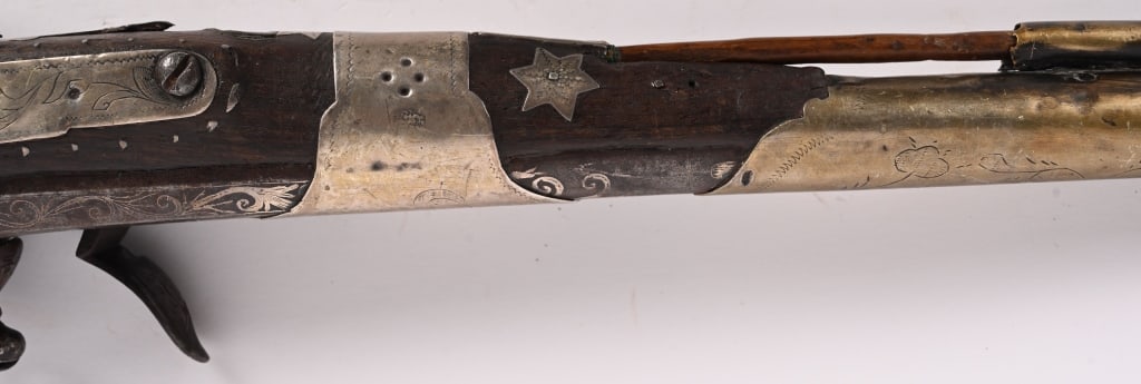 LARGE SILVER MOUNTED FLINTLOCK PISTOL - 9