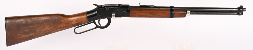 ITHACA MODEL M-49 LEVER ACTION RIFLE 22 LONG RIFLE: SERIAL NUMBER: N.S.N. BARREL: 18". CALIBER: 22 SHORT, LONG, LONG RIFLE. MANUFACTURED: 1961 - 1967. Metal is blue steel barrel, With alloy receiver, lever, barrel bands. Hard wood stock and forearm. CO
