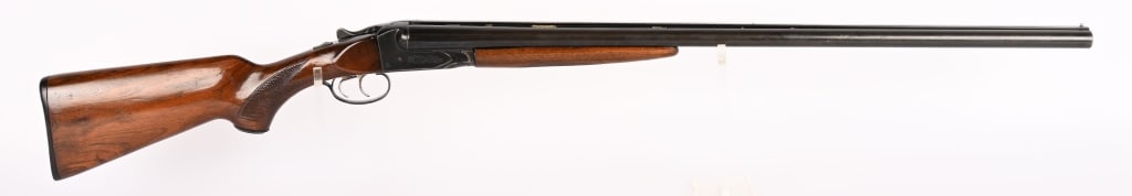 SAVAGE ARMS FOX MODEL B SXS 12 GAUGE SHOTGUN: SERIAL NUMBER: NSN. BARREL: 30". GAUGE: 12 GA. CHOKE: FULL (LEFT), MOD (RIGHT). CHAMBER: 2 3/4". This shotgun features blued, grooved ribbed barrel, engraved waterfowl water scene on bottom of the rec