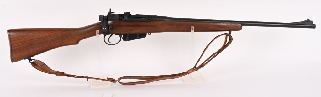 SPORTERIZED ENFIELD NO4 MKII BOLT ACTION RIFLE: SERIAL NUMBER: 17040. BARREL: 22". CALIBER: .303 BRITISH. MANUFACTURED: 1943. This Lee Enfield No. 4 Mk I features a detachable 10 round magazine, fixed front ramp sight, flip up rear sight, rear lock