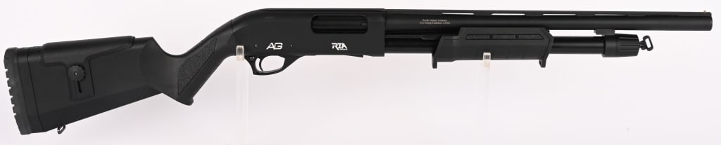 ROCK ISLAND ARMORY CARINA 12 GAUGE SHOTGUN: SERIAL NUMBER: R262604. BARREL: 18 1/2". GAUGE: 12 GA. CHOKE: MOD (INSTALLED). CHAMBER: 3". The RIA All Generations shotgun features 5+1 capacity, dual bar pump-action, vent rib barrel with brass