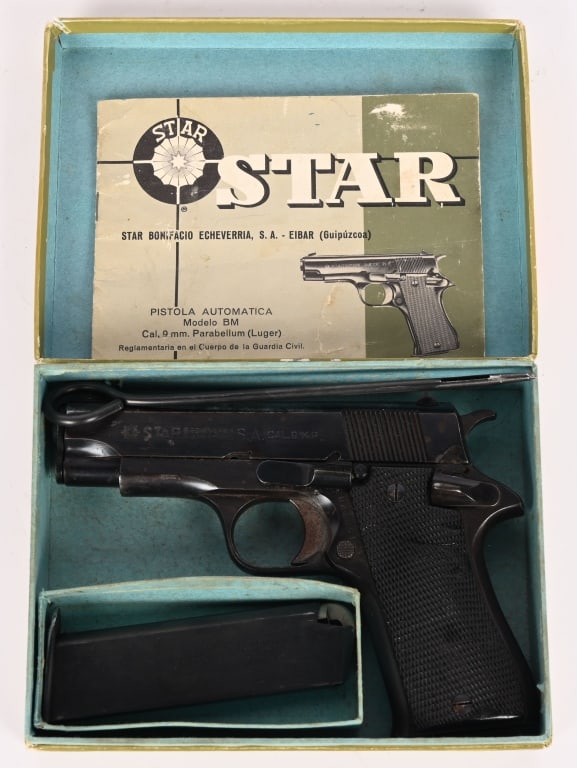STAR BONIFACIO MODEL BM 9MM SEMI AUTO PISTOL: SERIAL NUMBER: SBM204997. BARREL: 3 3/4". CALIBER: 9MM. MANUFACTURED: 1979. Imported by CIA, these pistols were made between 1972 and 1992 by Star Bonifacio Echeverria, S.A. in Spain. They were