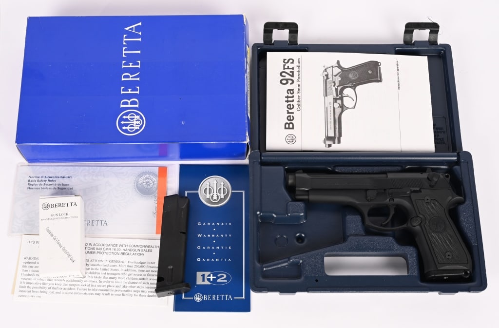 BERETTA MODEL 92FS SEMI AUTO 9MM PISTOL: SERIAL NUMBER: BER401955. BARREL: 5". CALIBER: 9MM PARA. This 92FS is a DA/SA semi-automatic pistol that features an open slide, short recoil delayed locking-block system, Brunion matte black finish,