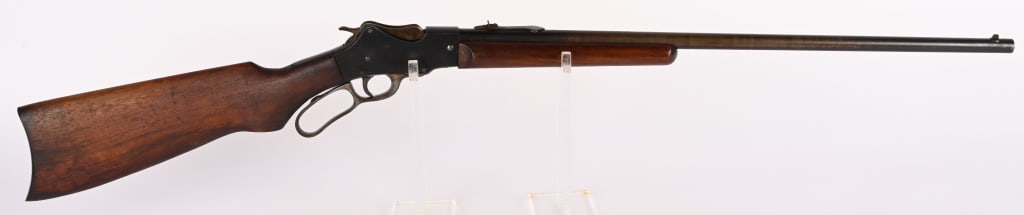 SCARCE MOSSBERG MARTINI LEVER ACTION .22 RIFLE: SERIAL NUMBER: NSN. BARREL:? 24". CALIBER: .22 S-L-LR. MANUFACTURED: 1928-1932. Rarely seen Mossberg built on a Martini type action, single shot, round barrel, flat top rear sight, blue finish, plain
