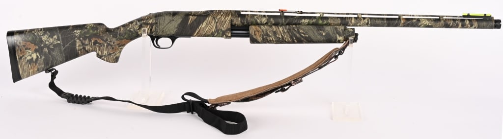 BROWNING BPS FIELD CAMMO PUMP ACTION SHOTGUN: SERIAL NUMBER: 27551MM121. BARREL: 24". GAUGE: 12 GA. CHOKE: X-FULL TURKEY. CHAMBER: 3". LOP: 14 1/4". MANUFACTURED: 1990. Made in Japan by Miroku. The Browning BPS Field is a robust, bottom-ejecting