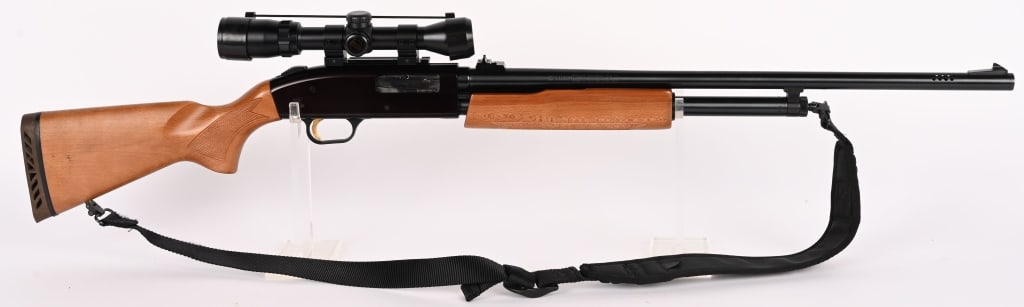 MOSSBERG MODEL 500C PUMP SHOTGUN 20 GAUGE W/ SCOPE: SERIAL NUMBER: R537640. BARREL: 24". GAUGE: RIFLED SLUG. CHAMBER: 3". The model 500C features a rich blued receiver and barrel. The vent rib barrel is rifled for slugs and equipped with fixed blade