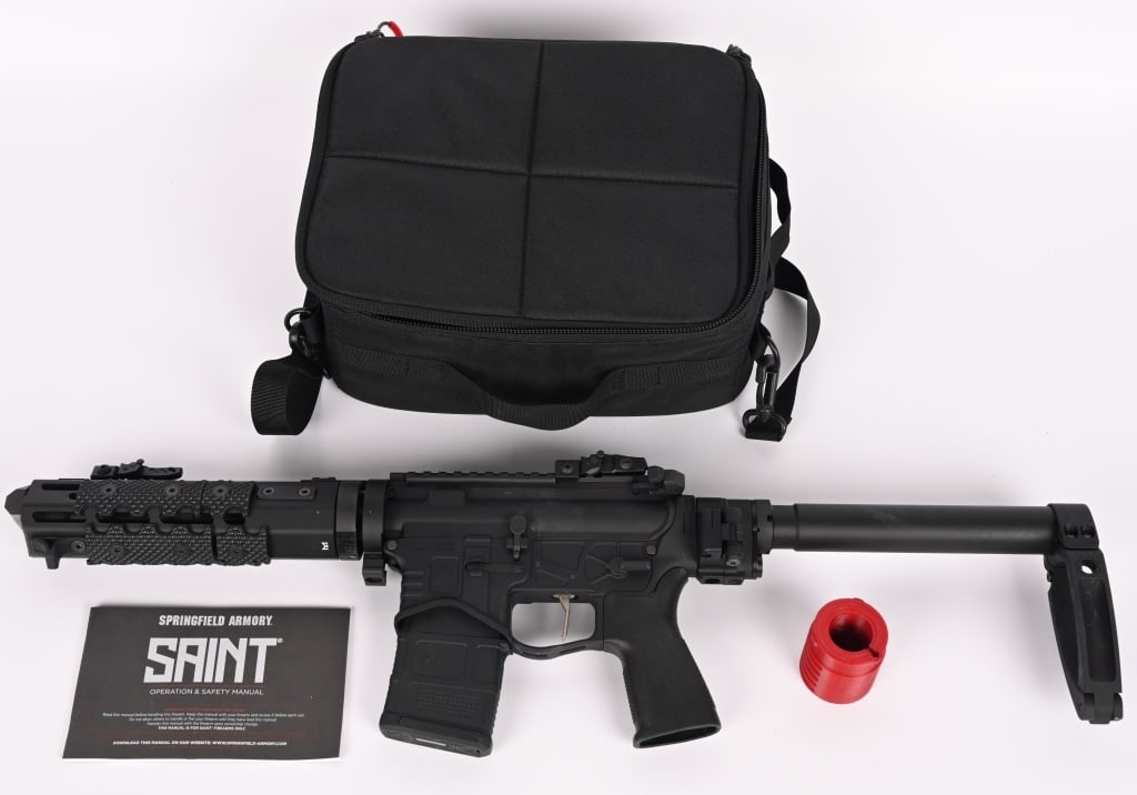 SPRINGFIELD SAINT EDGE PDW AR-15 SEMI AUTO PISTOL: SERIAL NUMBER: SE87388. BARREL: 8". CALIBER: 5.56 NATO. this Springfield armory Saint Edge features the Pantheon arms Dolos quick change system. The Dolos is a rapid deployment and takedown system