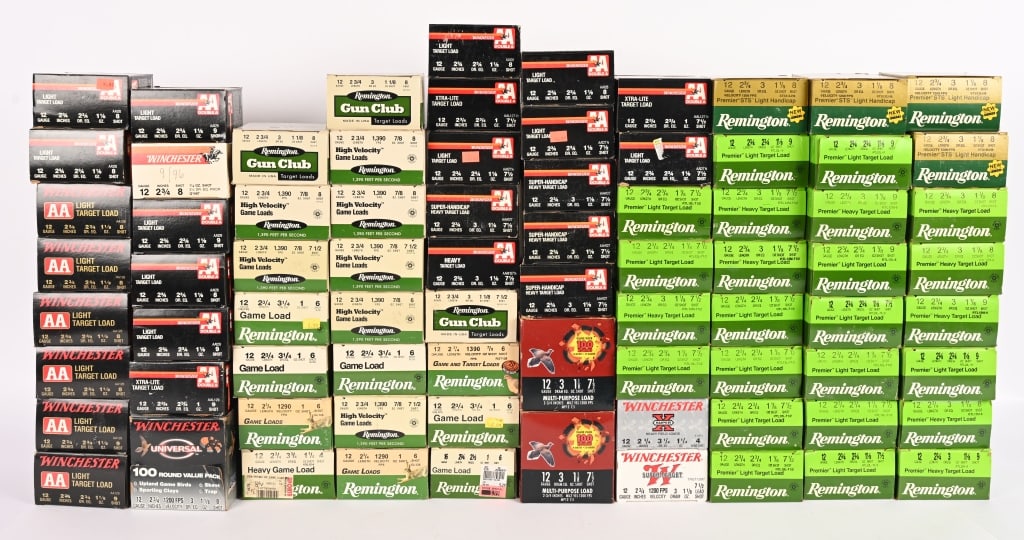 A TRAP SHOOTERS DELIGHT LOT OF #4, #6, #7.5, #8,#9: This lot contains 2095 rounds of 12 gauge shotgun ammunition made by Remington, Winchester and Federal for 2 3/4" chambers. (925) rounds of #7 1/2, 7/8 - 1 1/8" oz (575) rounds of #8, 7/8 - 1 1/8 oz (