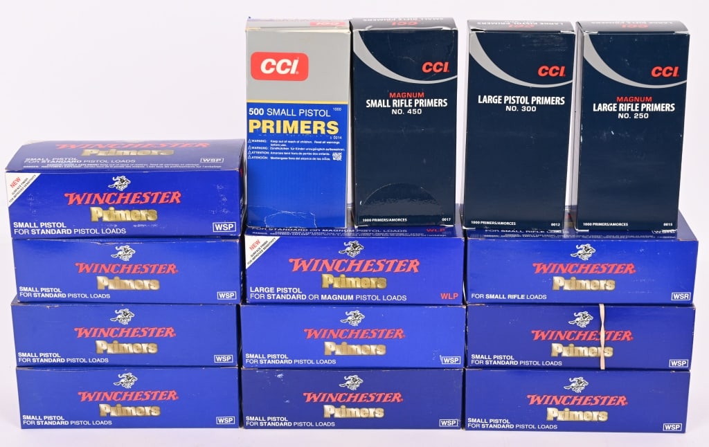 LOT OF RELOADING STUFF-PRIMERS: (7500) Small Pistol primers from Winchester and CCI (3000) Large Pistol primers by Winchester and CCI (3000) Small Rifle primers by Winchester and CCI LOCAL PICK UP ONLY, WILL NOT SHIP