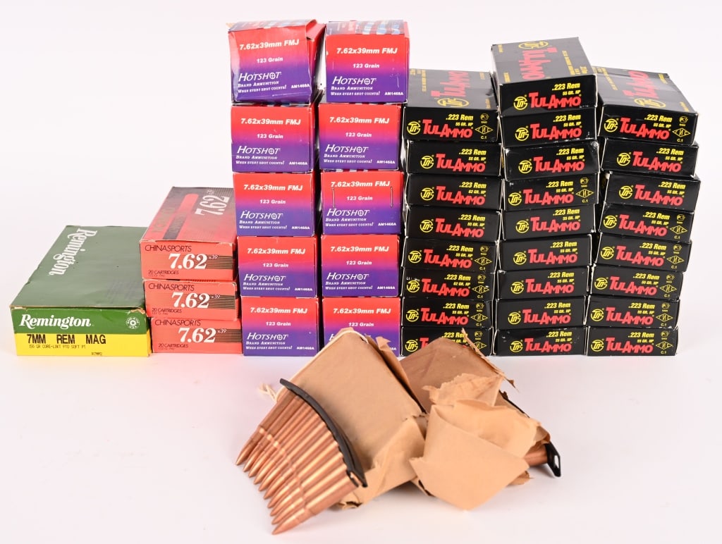OVER 800 ROUND OF PRIMO RIFLE AMMUNITION: (500) rounds of Tula .223 REM, 55gr, HP (320) rounds of 7.62x39 from various manufacturers (20) rounds Remington 7mm, 150gr, CoreLokt PTD SP
