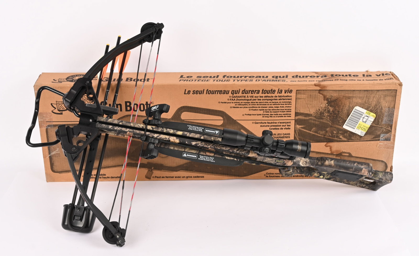 TEN POINT CROSSBOW TECH AND GUN CASE: Lot contains: A great crossbow in Excellent condition. It sports three arrows/bolts and a Ten Point CBT scope Also, (1) Gun Boot hard storage case for a rifle