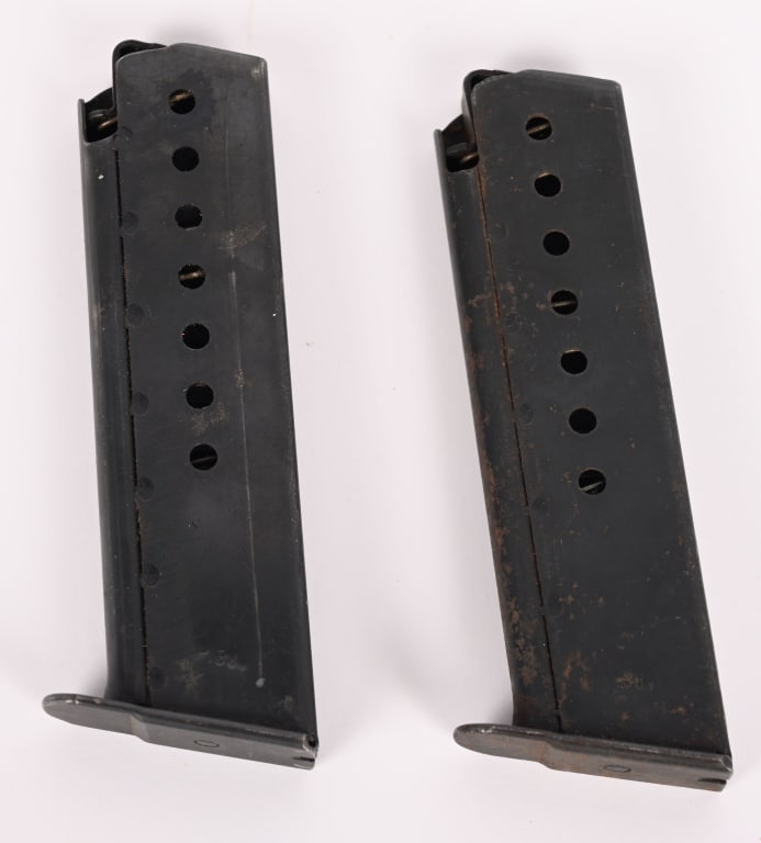 TWO 1944-1945 Mauser BYF/SVW P.38 MAGAZINES: This is a lot of (2) Mauser P.38 magazines. Both are marked with an Eagle/WA135 on the spine and "P.38v" on left side of each magazine. Both operate normally.