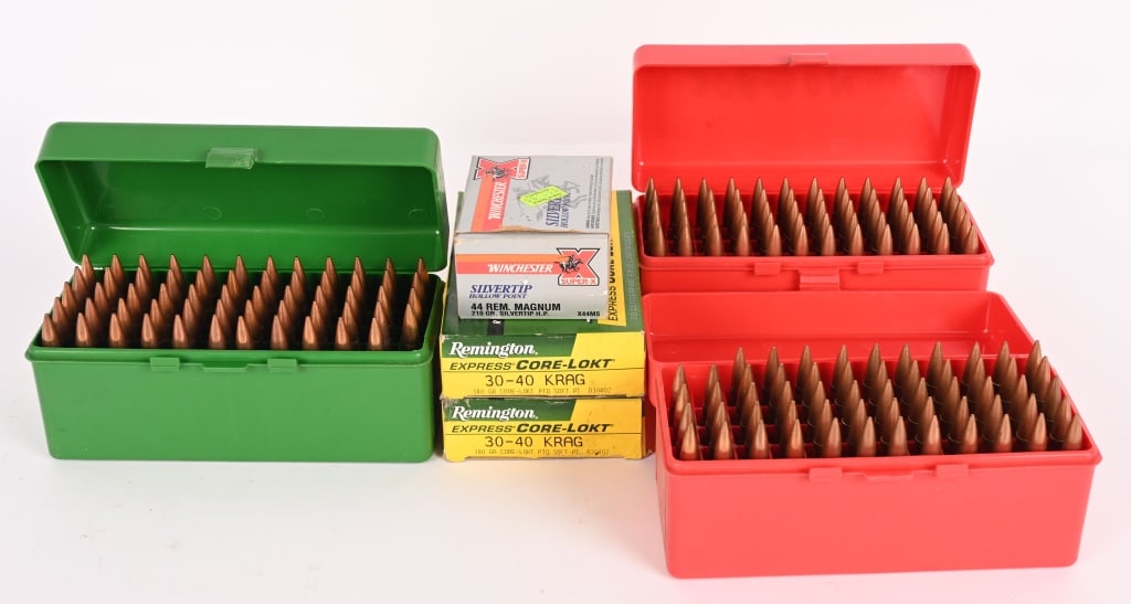 207 ROUNDS OF RIFLE AND PISTOL AMMUNITION: This lot contains: (147) rounds of .308 ammunition (40) rounds Remington Express 30-40 KRAG, 180gr Core-Lokt PTD SP (20) rounds Winchester Silver Tip, .44 Rem Magnum, 210gr, SilverTip HP