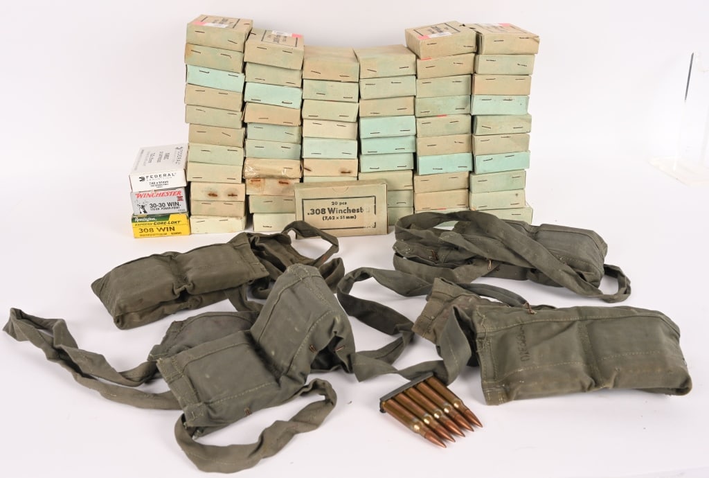 1440 ROUNDS OF 7.62X51 AMMUNITION: (1240) boxed, corrosive (200) rounds on stripper clips in canvas bandoleers, non corrosive
