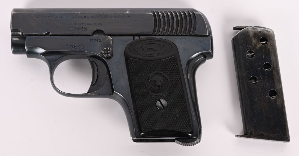 GABILONDO BUFALO 6.35 POCKET PISTOL: SERIAL NUMBER: 17456. BARREL: 2". CALIBER 6.35MM / .25 ACP. This is a Gabilondo Buffalo 6.35 MM caliber pistol. Produced in Spain from 1919-1925 by the company that would later produce the Llama pisto