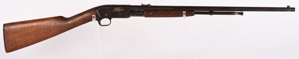 REMINGTON MODEL 12A PUMP ACTION .22 RIFLE: SERIAL NUMBER: 3010. BARREL: 22". CALIBER: .22 LR. MANUFACTURED: 1909-1936. The Model 12, a popular slide-action takedown rifle designed by the prolific gun designer John D. Pedersen. It is a