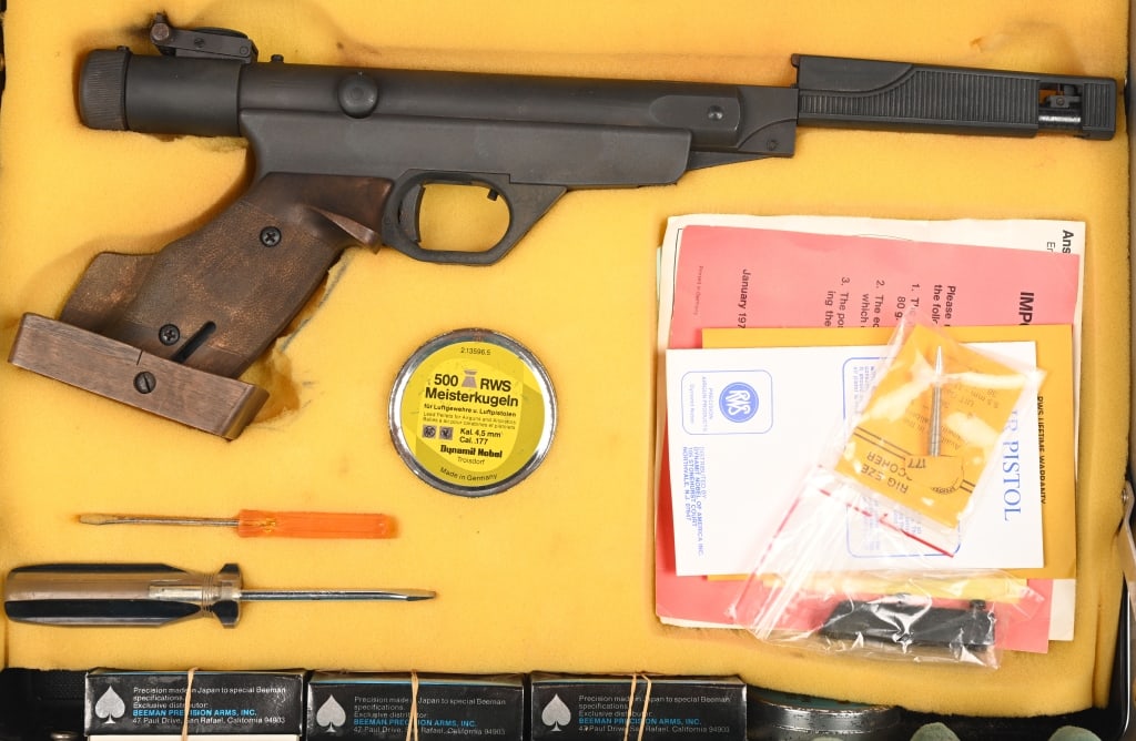 RWS DIANA MODEL 10 TARGET GRADE PELLET PISTOL: This lot contains a RWS Diana Target pistol, German and Japanese premium target pellets, tools and paperwork. NON - FFL