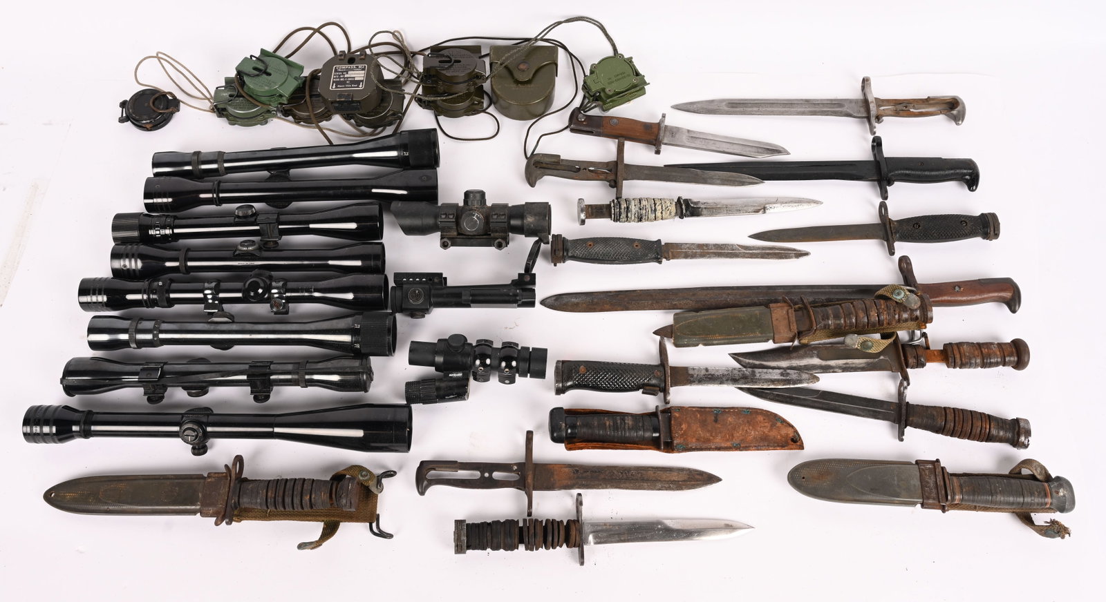 LOT OF SCOPES, KNIVES AND COMPASSES (1 of 16)