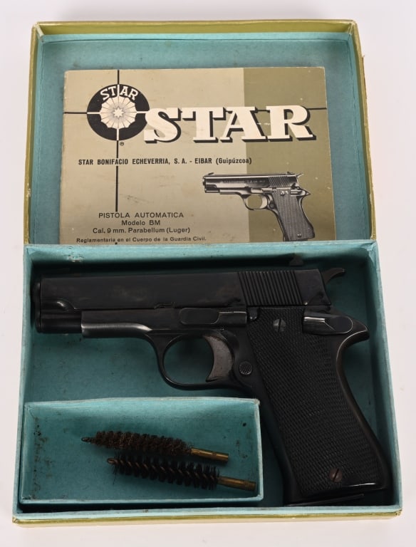 STAR BONIFACIO MODEL BM 9MM SEMI AUTO PISTOL: SERIAL NUMBER: SBM112520. BARREL: 3 3/4". CALIBER: 9MM. MANUFACTURED: 1976. Imported by CIA, these pistols were made between 1972 and 1992 by Star Bonifacio Echeverria, S.A. in Spain. They were
