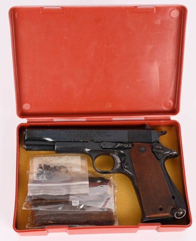 STAR BONIFACIO ECHEVERRIA MODEL BS SEMI AUTO: SERIAL NUMBER: 1163928. BARREL: 5". CALIBER: 9MM. The Star Model BS is a Spanish single-action, all-steel, 9x19mm parabellum pistol produced by Star Bonifacio Echeverria S.A.. Similar in appearance
