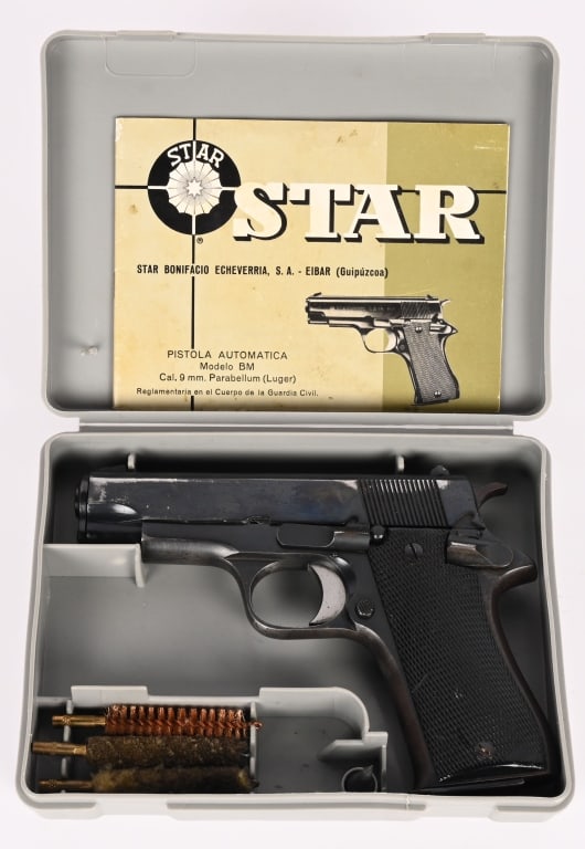 STAR BONIFACIO MODEL BM 9MM SEMI AUTO PISTOL: SERIAL NUMBER: SBM230731. BARREL: 3 3/4". CALIBER: 9MM. MANUFACTURED: 1977. Imported by CIA, these pistols were made between 1972 and 1992 by Star Bonifacio Echeverria, S.A. in Spain. They were