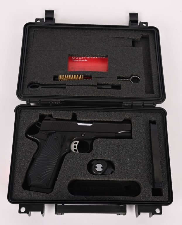 TISAS 1911 CARRY SEMI AUTO PISTOL 45 ACP: SERIAL NUMBER: T0620-22AP08431. BARREL: 4 1/4". CALIBER: 9MM. this Tisas 1911 features a "Commander" style barrel, classic 1911 ergonomics and duty-oriented upgrades like forged steel construction, ex