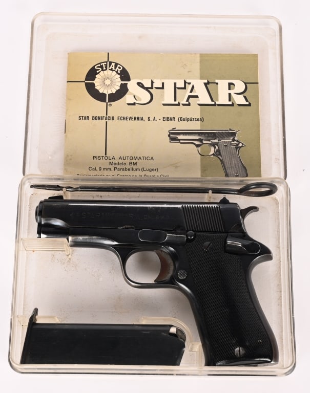 STAR BONIFACIO MODEL BM 9MM SEMI AUTO PISTOL: SERIAL NUMBER: SBM216416. BARREL: 3 3/4". CALIBER: 9MM. MANUFACTURED: 1979. Imported by CIA, these pistols were made between 1972 and 1992 by Star Bonifacio Echeverria, S.A. in Spain. They were